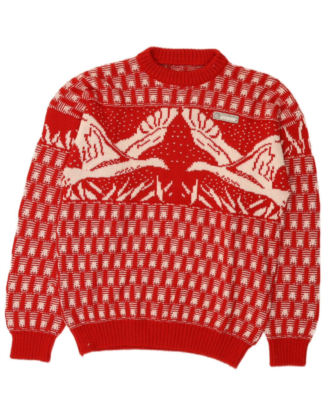 Maglione maglione girocollo da uomo vintage rosso medio Fair Isle Novità