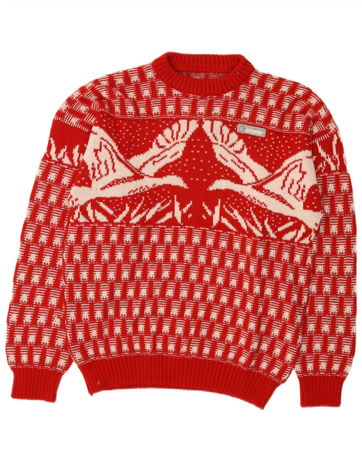 Maglione maglione girocollo da uomo vintage rosso medio Fair Isle Novità