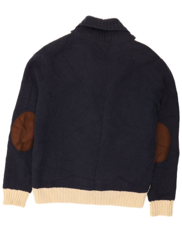 Giubbotto bomber slim in maglia da uomo Zara UK 40 grande lana Fair Isle blu navy