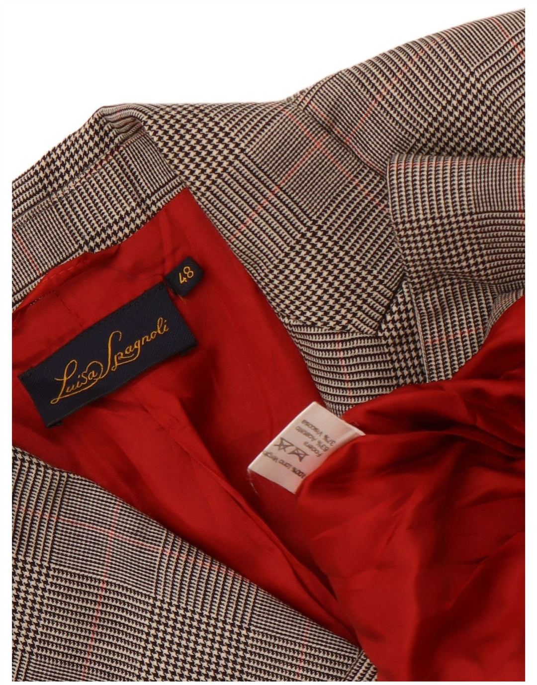 Giacca Blazer 3 Bottoni Donna Luisa Spagnoli IT 48 XL Lana Pied De Poule Grigia