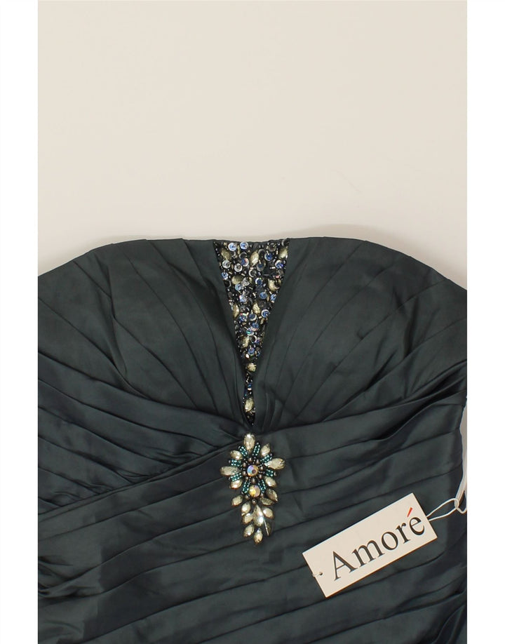 VINTAGE Womens Off Shoulder Dress UK 10 Small  Grey Polyester Vintage Vintage and Second-Hand Vintage from Messina Hembry 