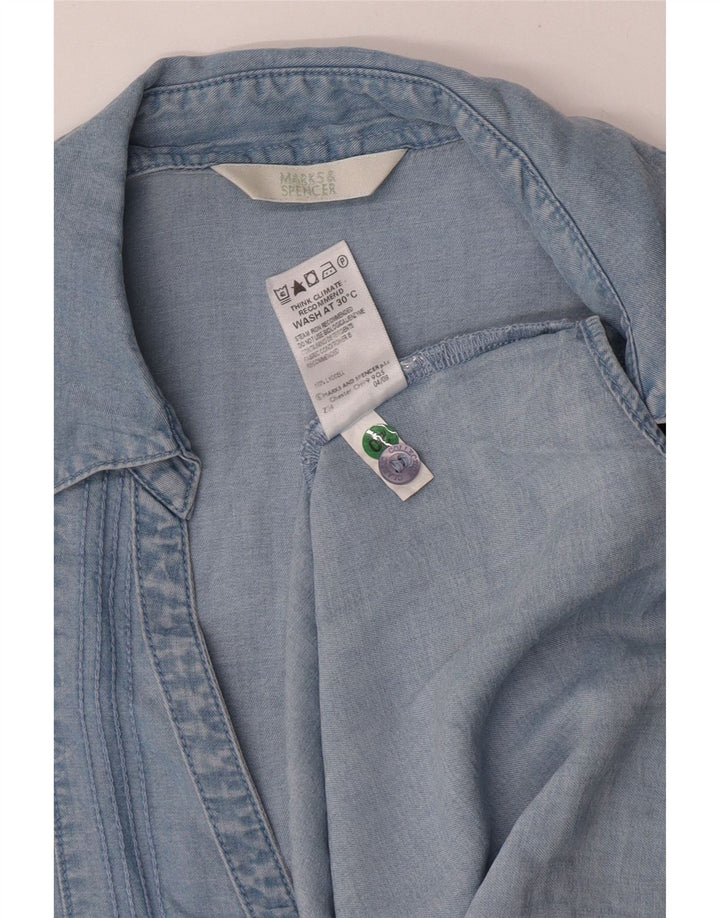 MARKS & SPENCER Camicia a maniche corte da donna UK 14 Large Lyocell blu
