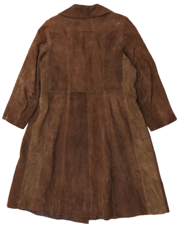 Cappotto doppiopetto vintage in pelle scamosciata da donna UK 16 grande marrone