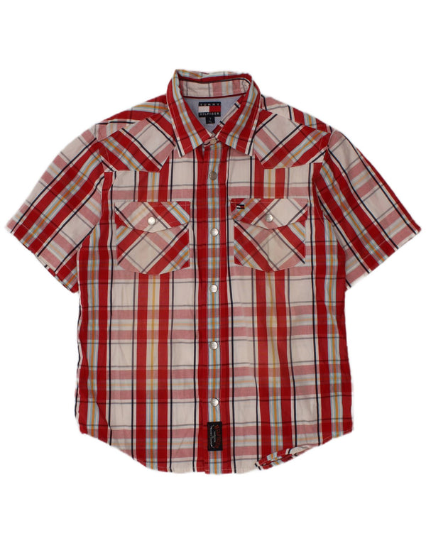 Camicia a maniche corte per ragazzi Tommy Hilfiger 6-7 anni XL in cotone a quadri rossi