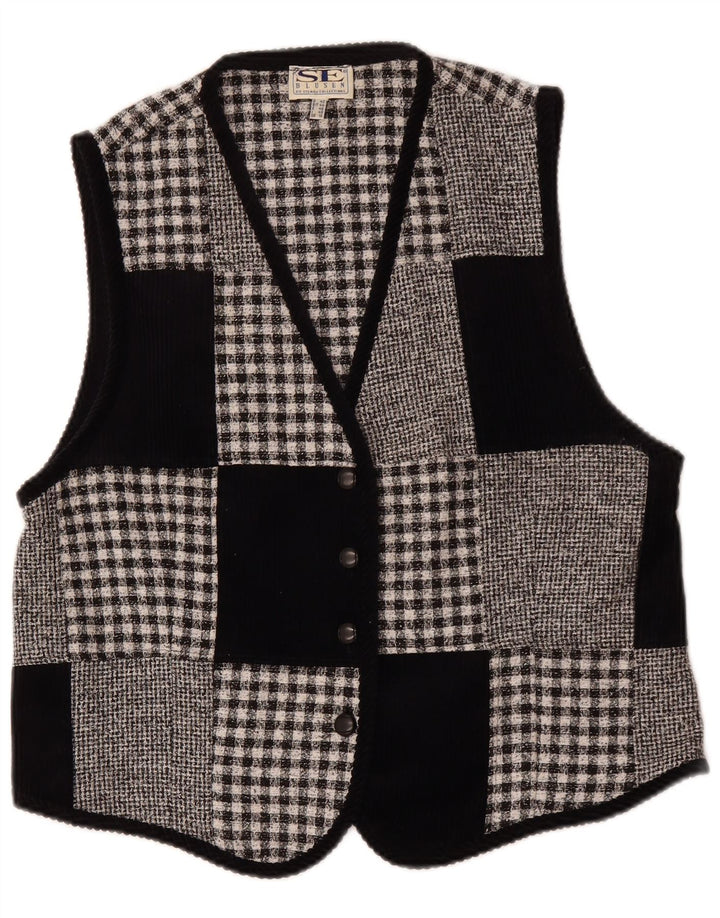 Gilet da donna VINTAGE UK 16 Grande poliestere patchwork nero