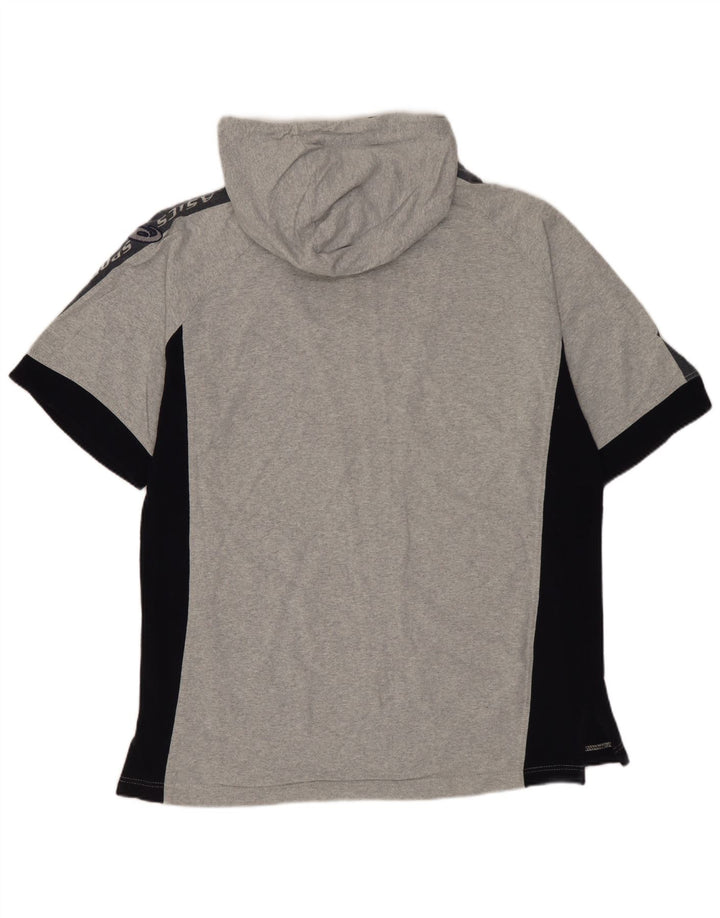 Felpa con cappuccio e zip ASICS da uomo a maniche corte, piccola, in cotone color block grigio