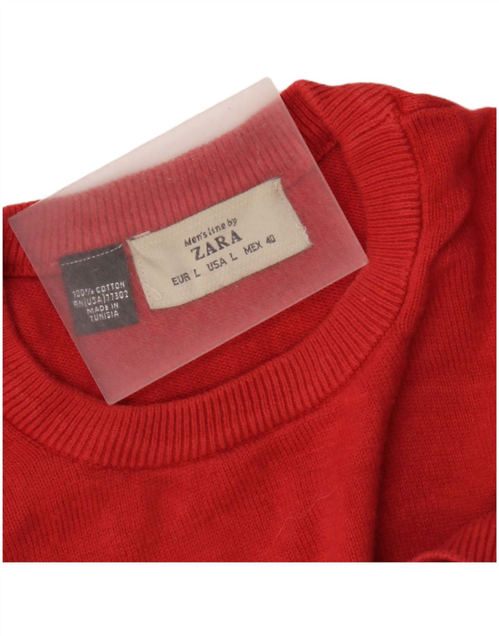 Maglione girocollo da uomo Zara grande in cotone rosso