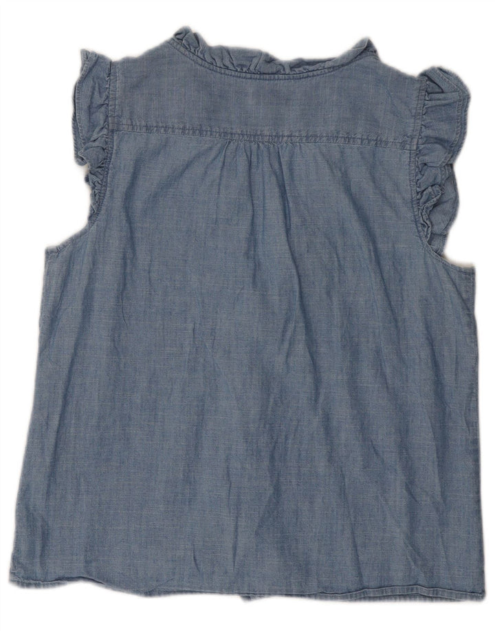 J. Crew Camicia da donna a maniche corte con volant sul davanti UK 14 Blu medio