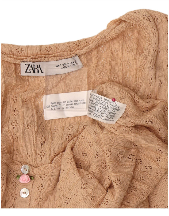 Top Zara da donna a maniche lunghe UK 10 piccolo in cotone beige