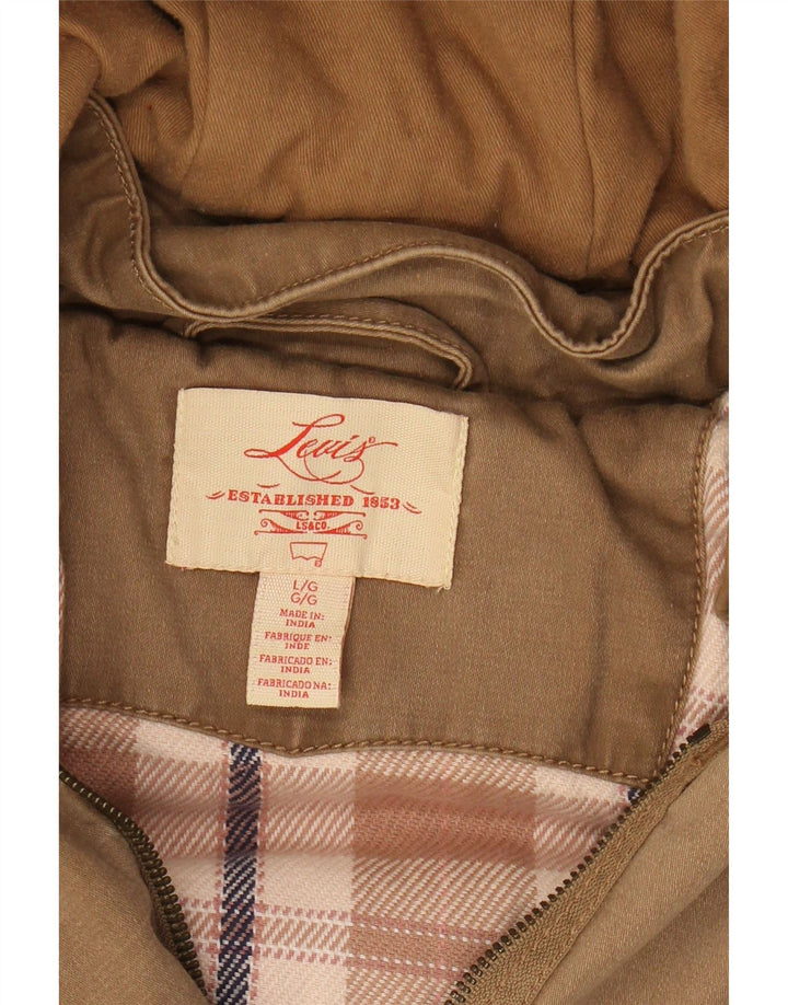 Giacca parka con cappuccio da donna LEVI'S UK 16 grande cotone marrone