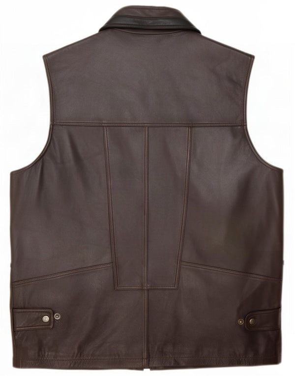 Gilet utility in pelle da uomo vintage UK 38 Marrone medio