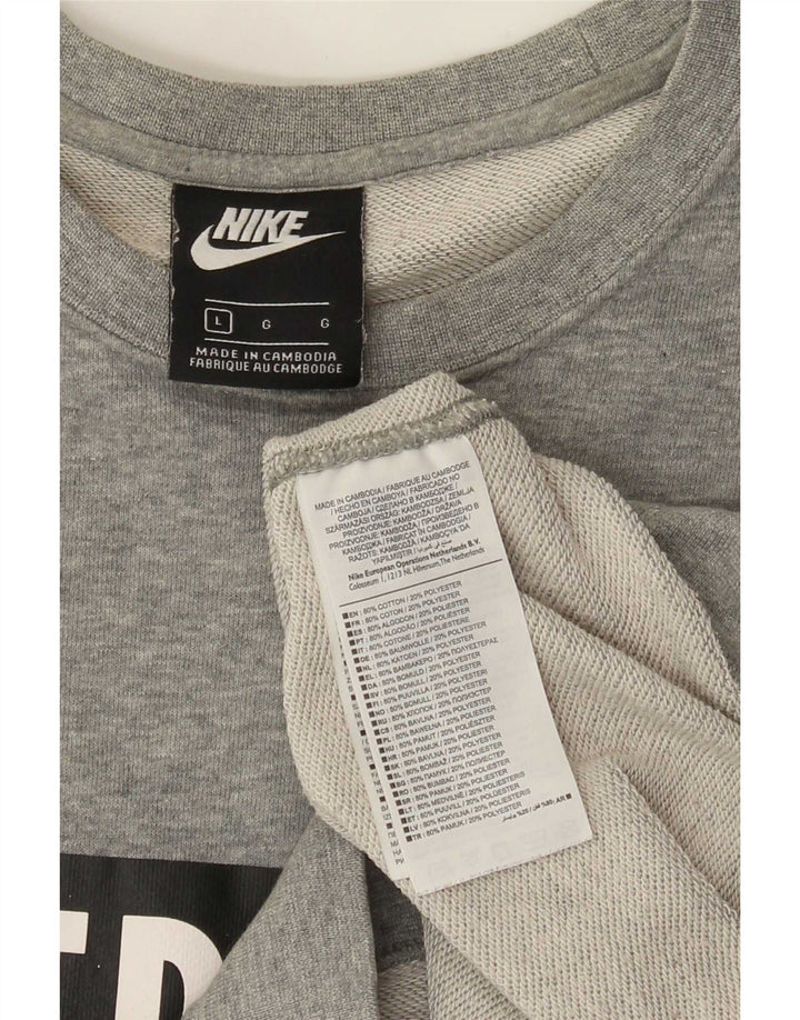 Felpa con grafica Nike da uomo, maglione grande, cotone chiazzato grigio