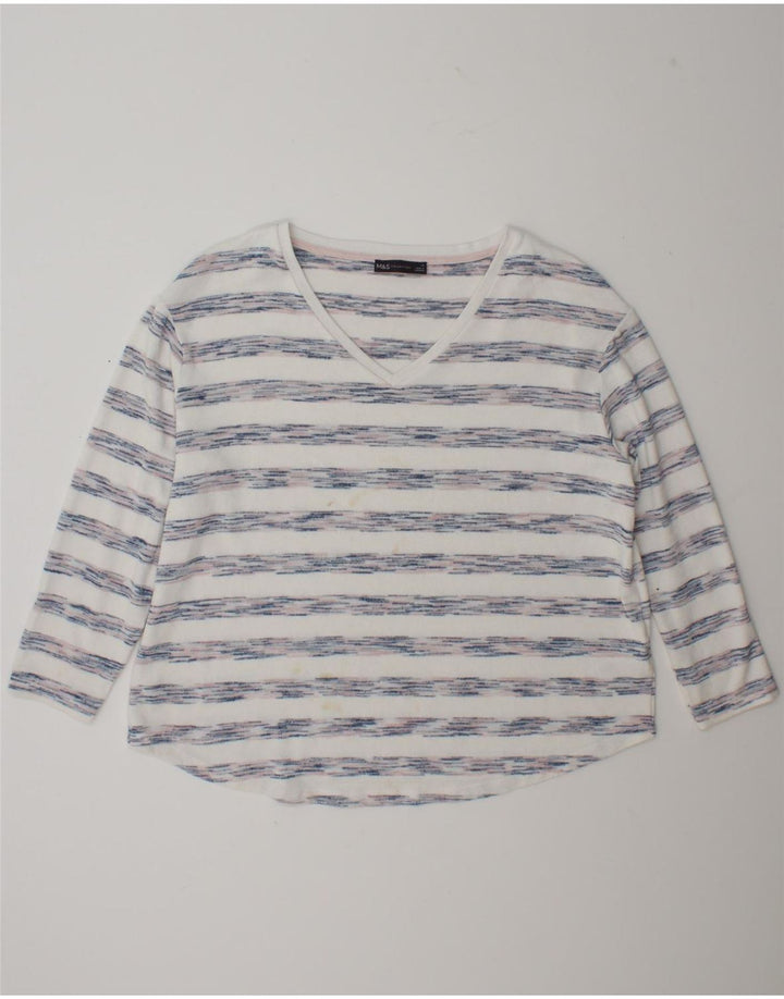 Marks & Spencer Top da donna a maniche lunghe UK 18 XL Viscosa a righe bianche