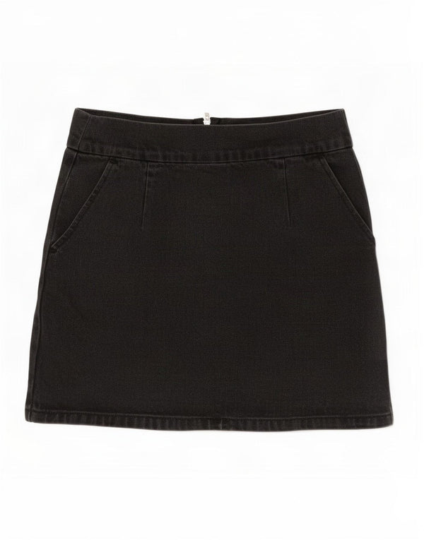 Topshop Donna Moto Mini Gonna di Jeans Media W28 Cotone Nero