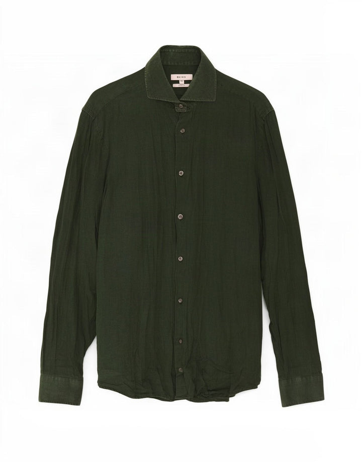 Camicia Reiss da uomo vestibilità regolare in lino verde medio