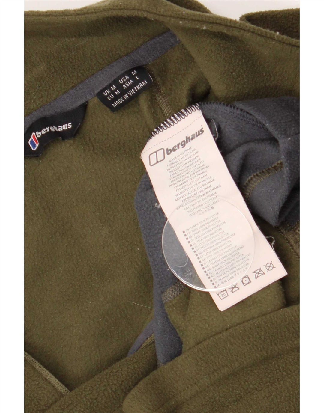 Maglione in pile da uomo Berghaus con zip e collo, poliestere color block medio kaki