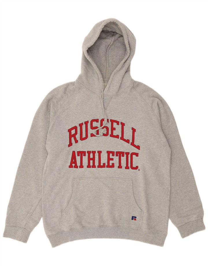 Felpa grafica da uomo Russell Athletic, maglione grande, cotone grigio