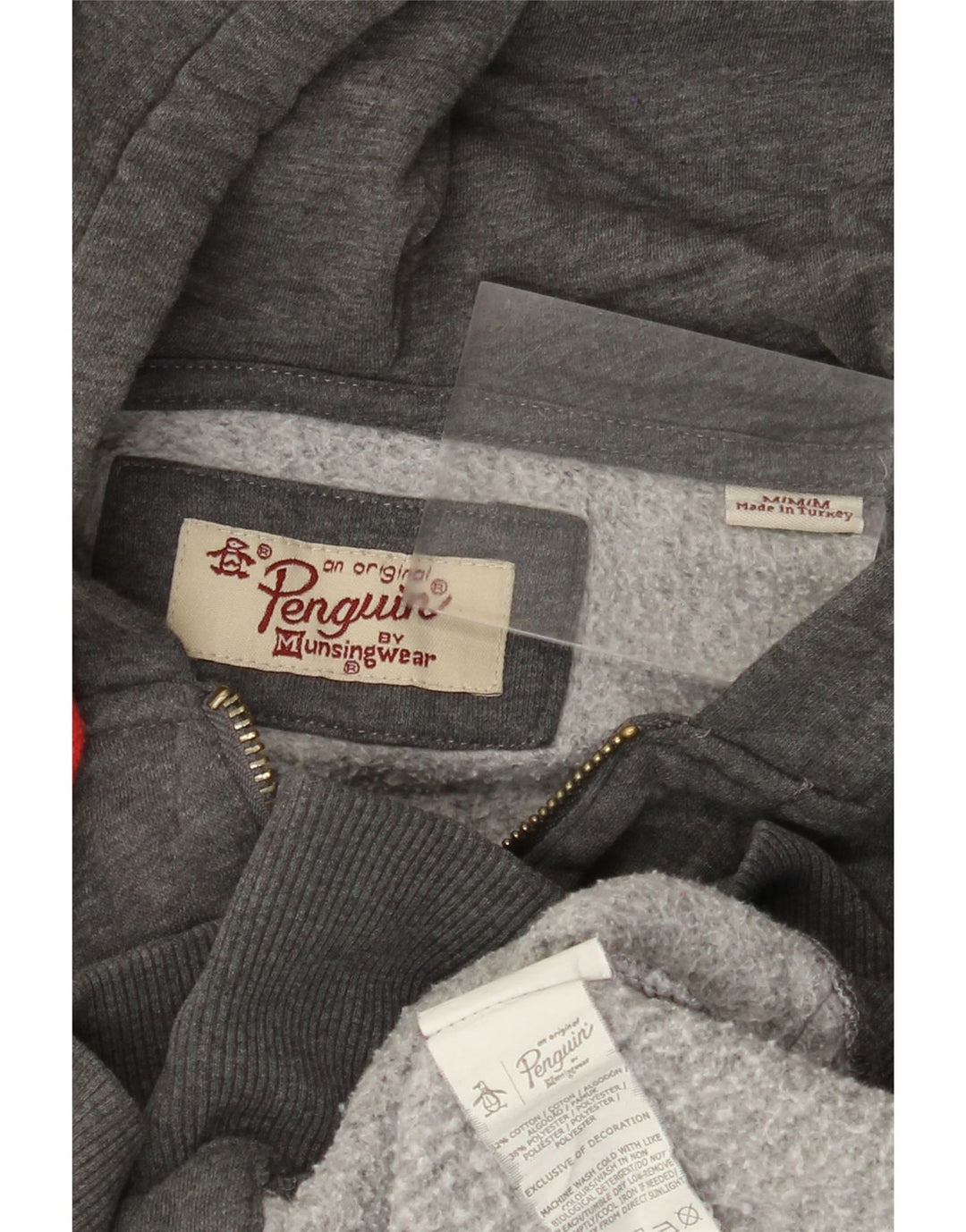 PENGUIN Felpa con cappuccio e zip da uomo in cotone grigio medio