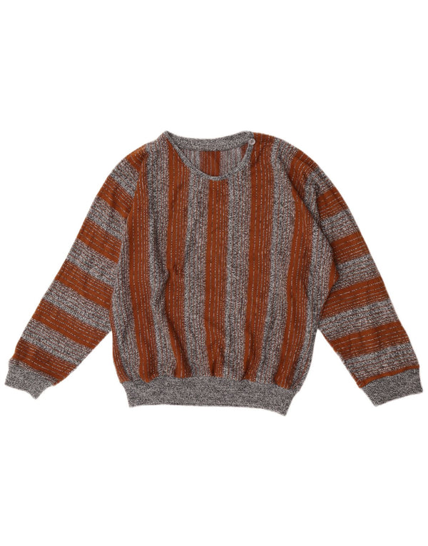 Maglione vintage da donna con scollo a barca UK 14 a righe marrone medio