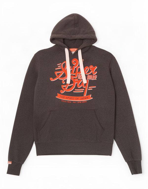 Felpa con cappuccio grafica da donna Superdry UK 12 Cotone grigio medio
