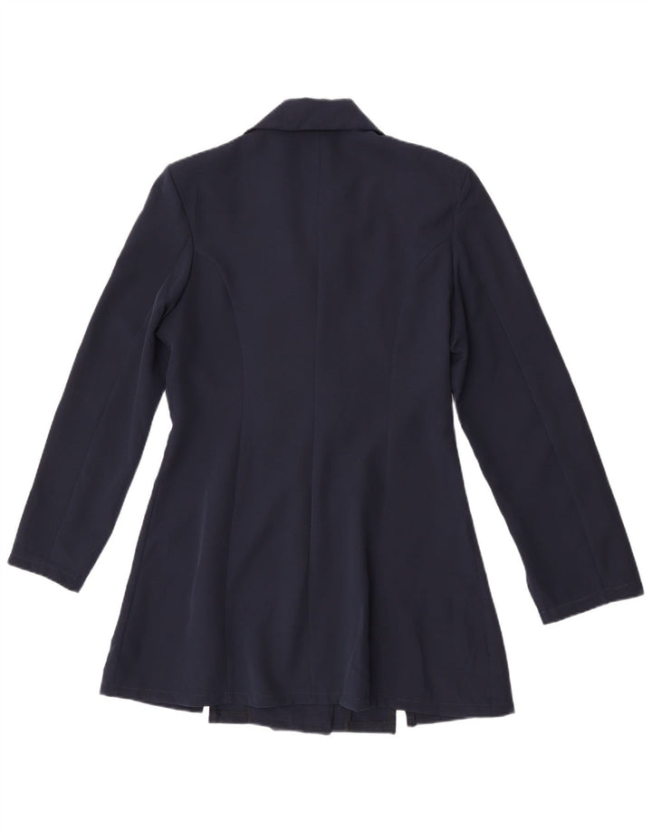 Cappotto doppiopetto vintage da donna UK 14 poliestere medio blu navy