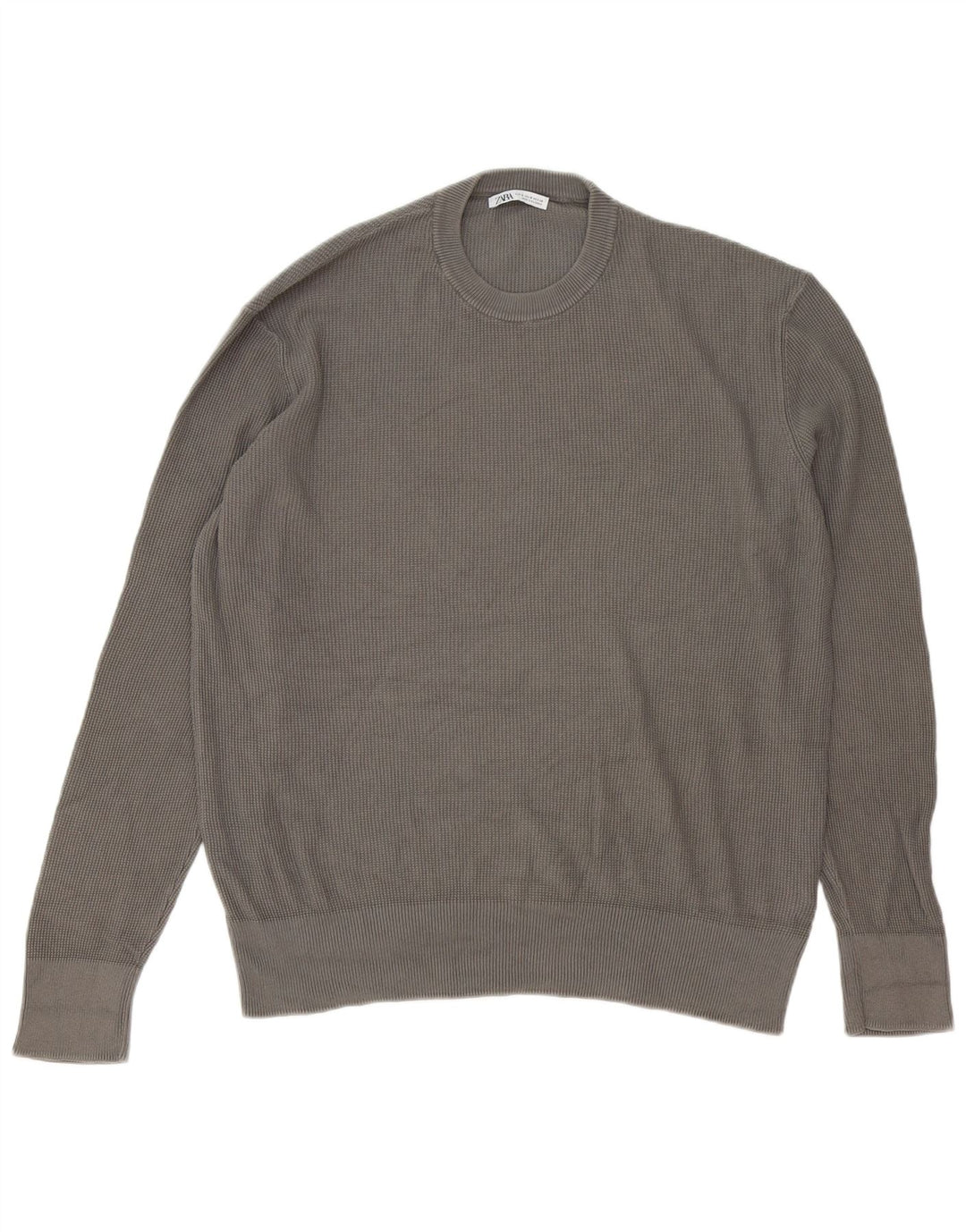 Maglione maglione girocollo da uomo Zara in cotone grigio medio