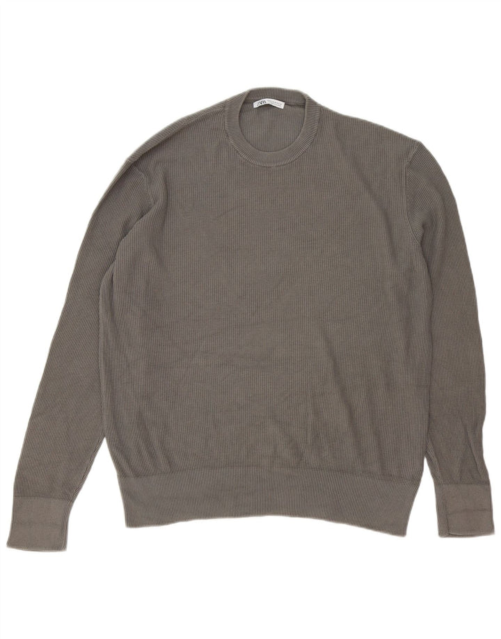 Maglione maglione girocollo da uomo Zara in cotone grigio medio