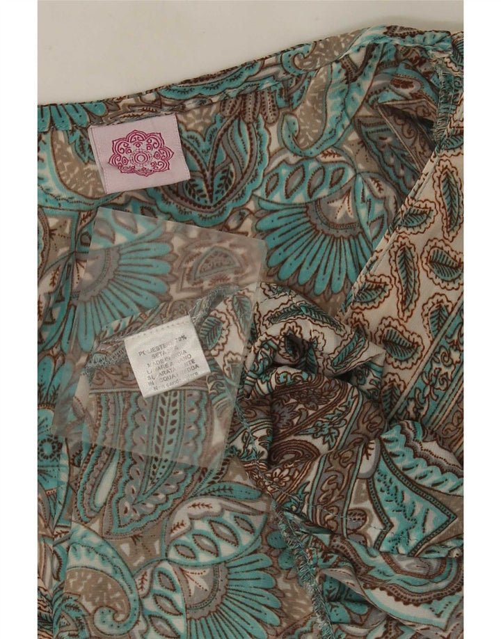 Abito impero vintage da donna UK 12 Poliestere Paisley verde medio