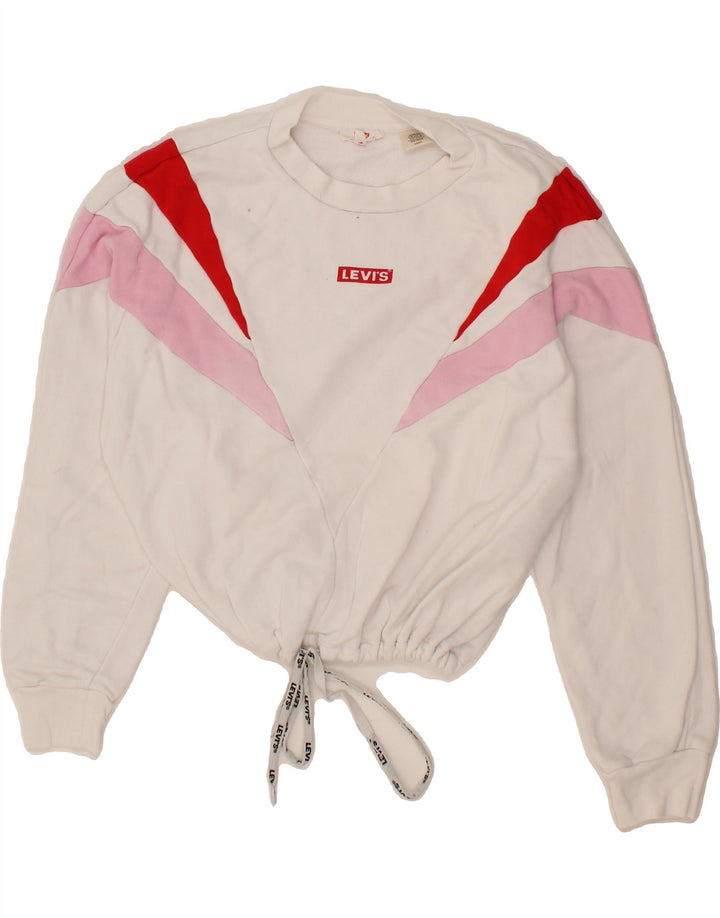 LEVI'S Womens Oversized Crop Sweatshirt Jumper UK 10 Small White Vintage Levi's and Second-Hand Levi's from Messina Hembry 
