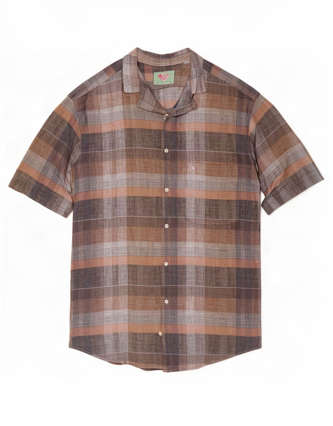 Camicia vintage da uomo a maniche corte grande scozzese marrone