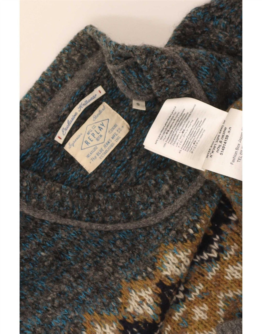 Replay Maglione da uomo girocollo in lana Fair Isle verde piccolo