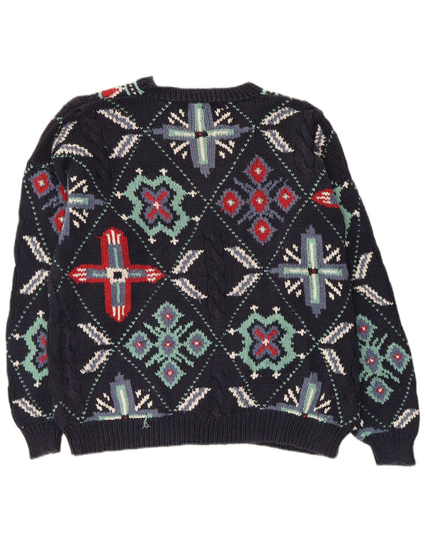 Maglione da donna con scollo a V S.Moritz UK 16 Large in cotone blu navy