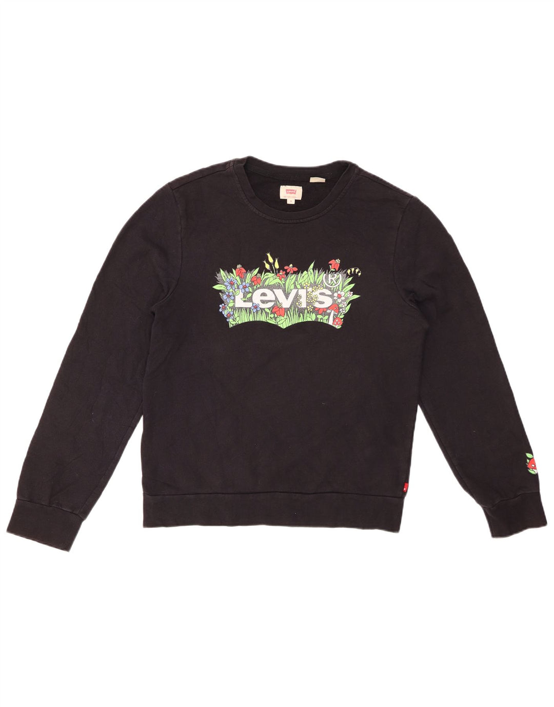 LEVI'S Felpa con grafica da donna Maglione UK 10 Piccolo cotone floreale nero