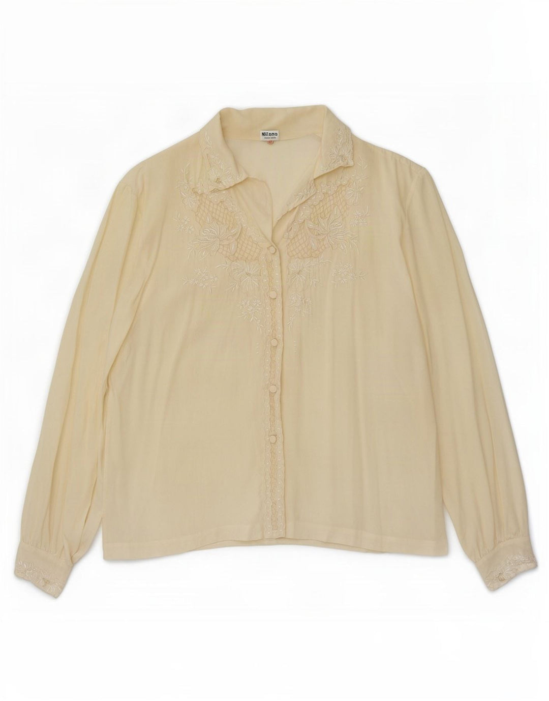 Camicetta camicia vintage da donna IT 42 Seta floreale media bianco sporco