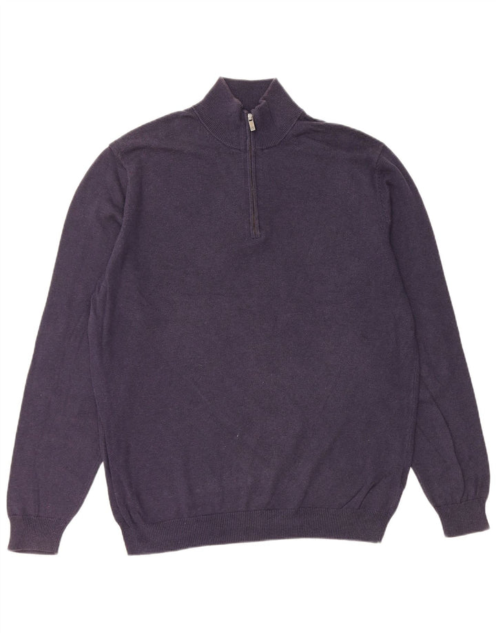 MASSIMO DUTTI Maglione da uomo con zip e collo grande in cotone blu navy