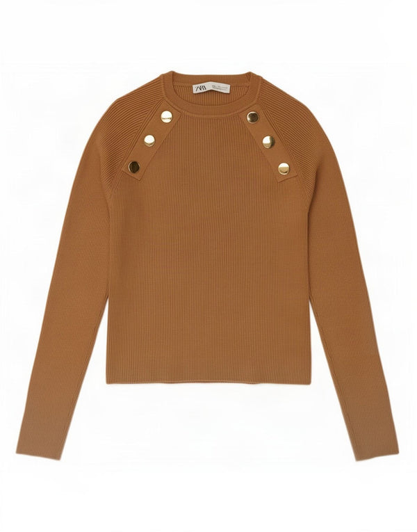 Top corto da donna Zara a maniche lunghe UK 14 grande in viscosa beige