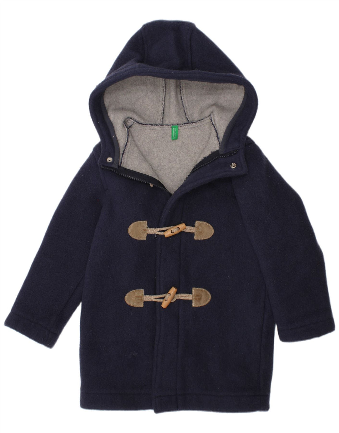 Montgomery con cappuccio da bambino Benetton 3-4 anni XS Blu Navy Lana