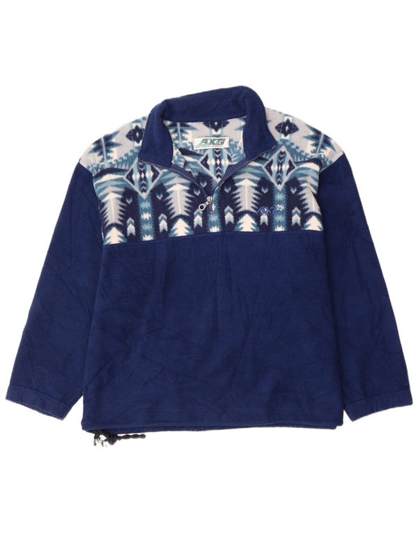 VINTAGE Womens Zip Neck Fleece Jumper UK 18 XL Navy Blue Geometric