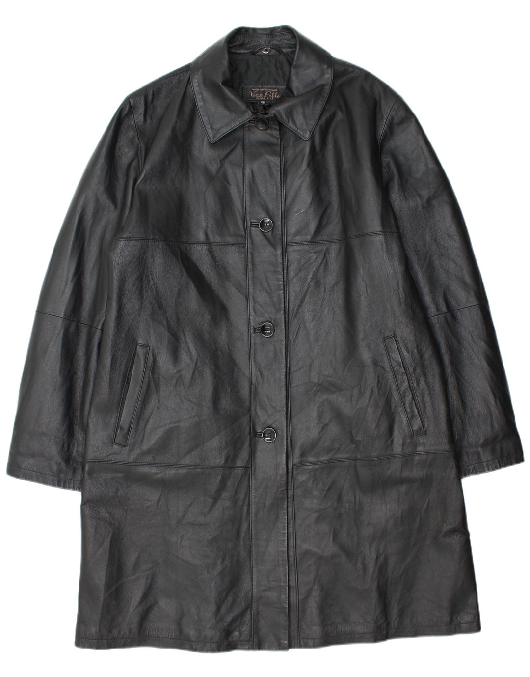 Cappotto in pelle vintage da donna IT 48 XL in pelle nera