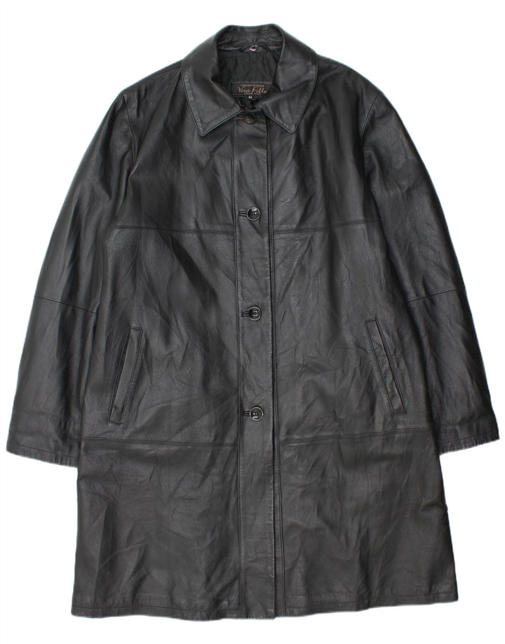 Cappotto in pelle vintage da donna IT 48 XL in pelle nera