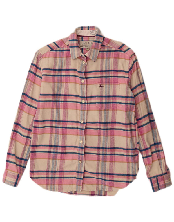 Camicia in flanella lunga da donna Jack Wills UK 10 piccolo cotone scozzese rosa
