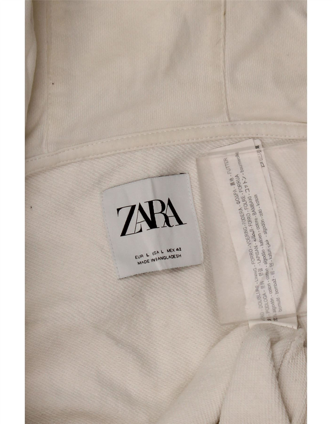Maglione con cappuccio e zip Zara da uomo grande in cotone bianco