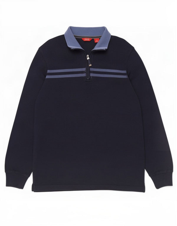 Maglione da uomo con zip e collo Izod in cotone a righe medie blu navy