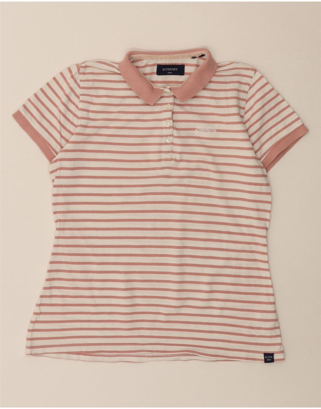 Polo da donna SUPERDRY UK 12 Cotone a righe rosa medio