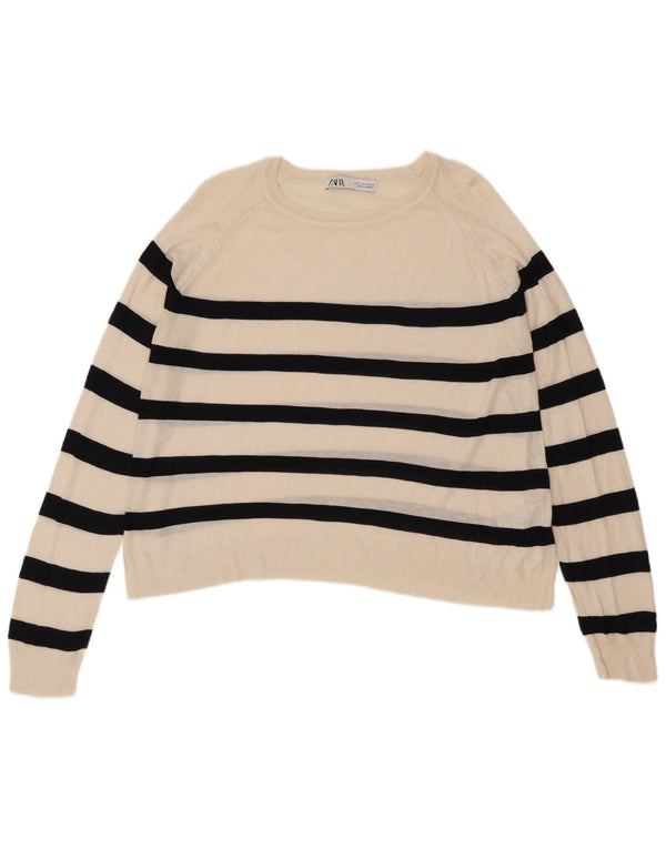 Maglione Zara da donna oversize con scollo a barca UK 10 piccolo a righe bianche