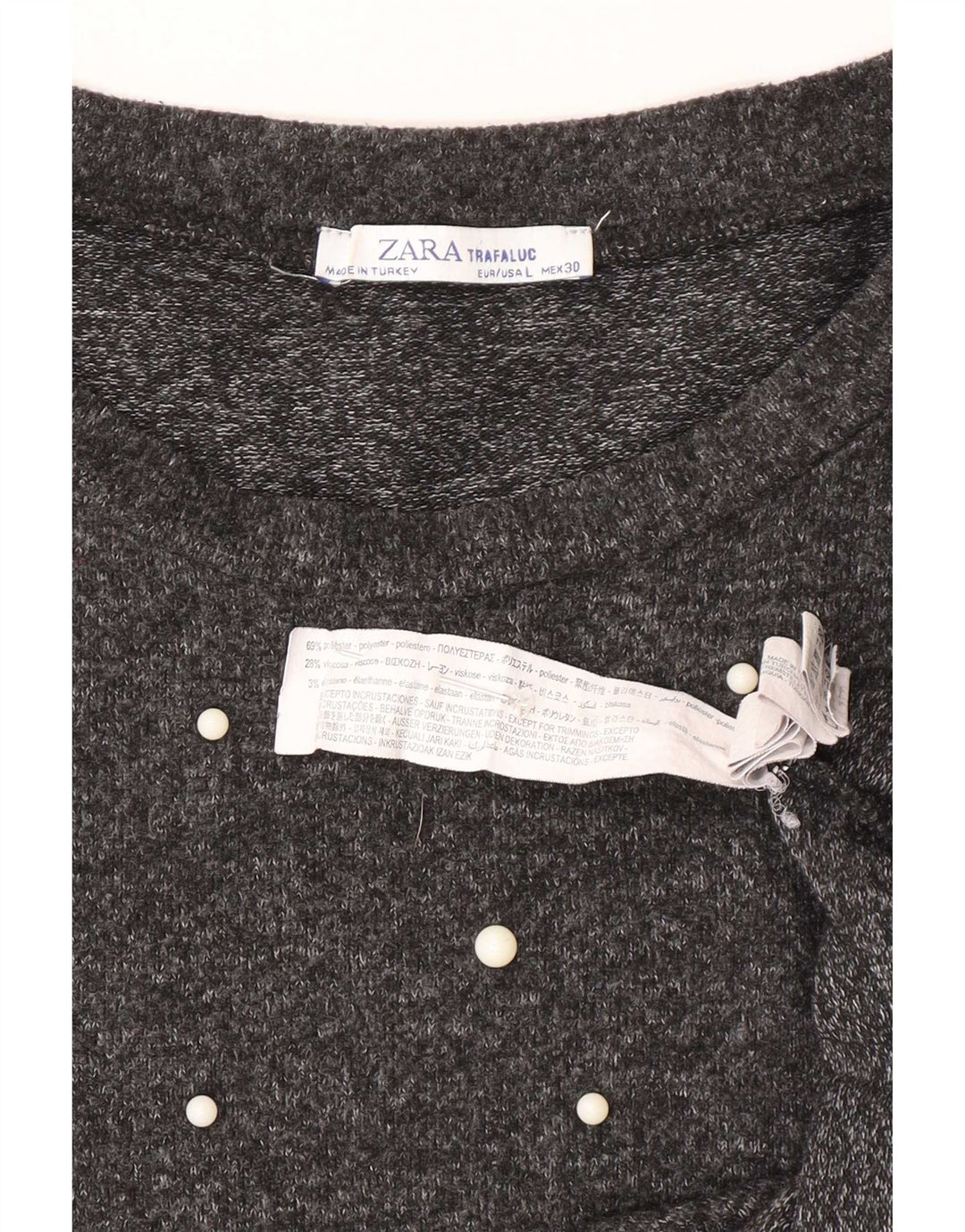 Top Zara da donna manica 3/4 UK 16 grande grigio poliestere
