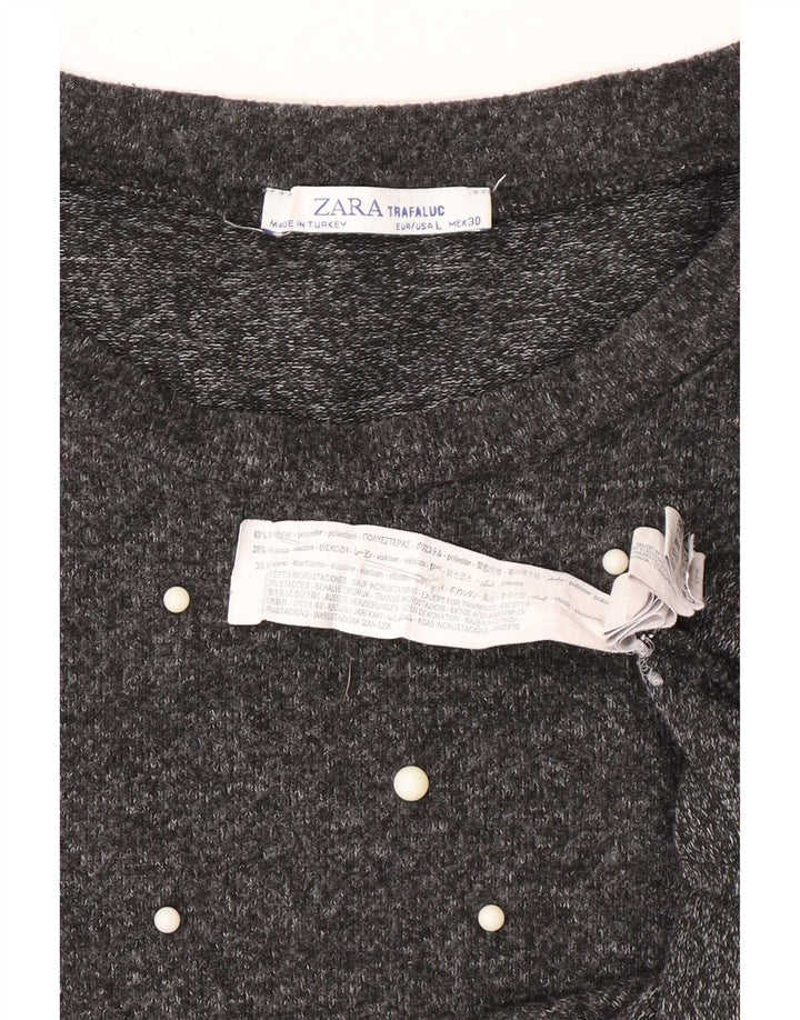 Top Zara da donna manica 3/4 UK 16 grande grigio poliestere