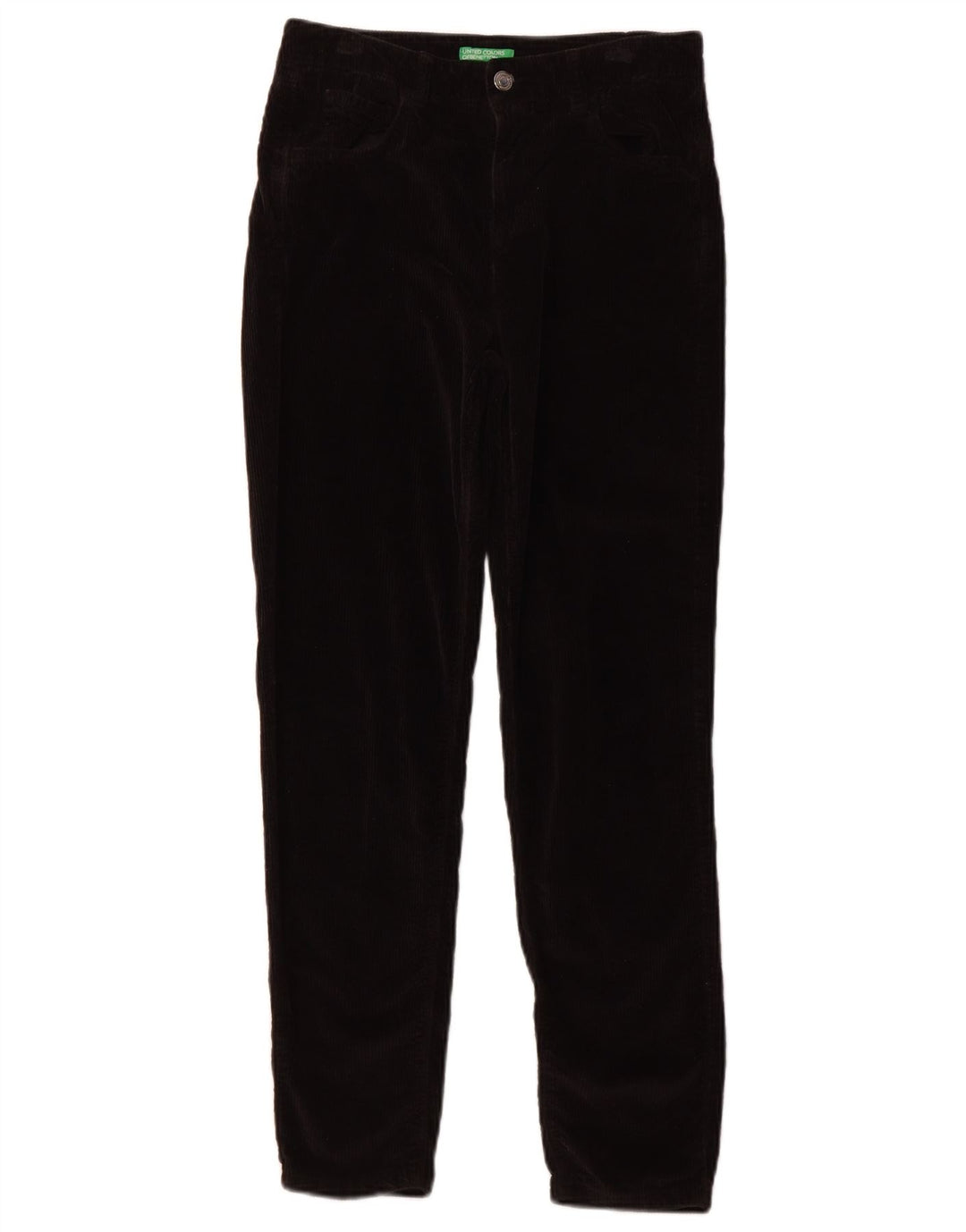 Pantaloni slim da donna in velluto a coste BENETTON UK 8 piccoli W26 L27 cotone nero