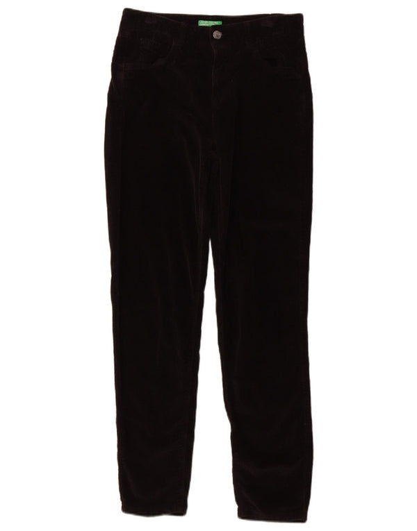 Pantaloni slim da donna in velluto a coste BENETTON UK 8 piccoli W26 L27 cotone nero
