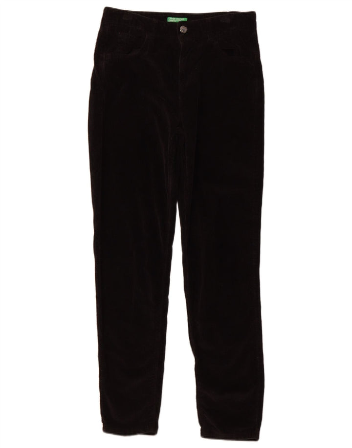 Pantaloni slim da donna in velluto a coste BENETTON UK 8 piccoli W26 L27 cotone nero